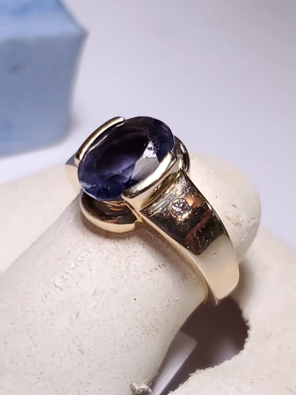 Estate 1.75ct Natural Tanzanite & Diam JC Rinker 14Kt YG 1/2 bezel S-4 Ring24967